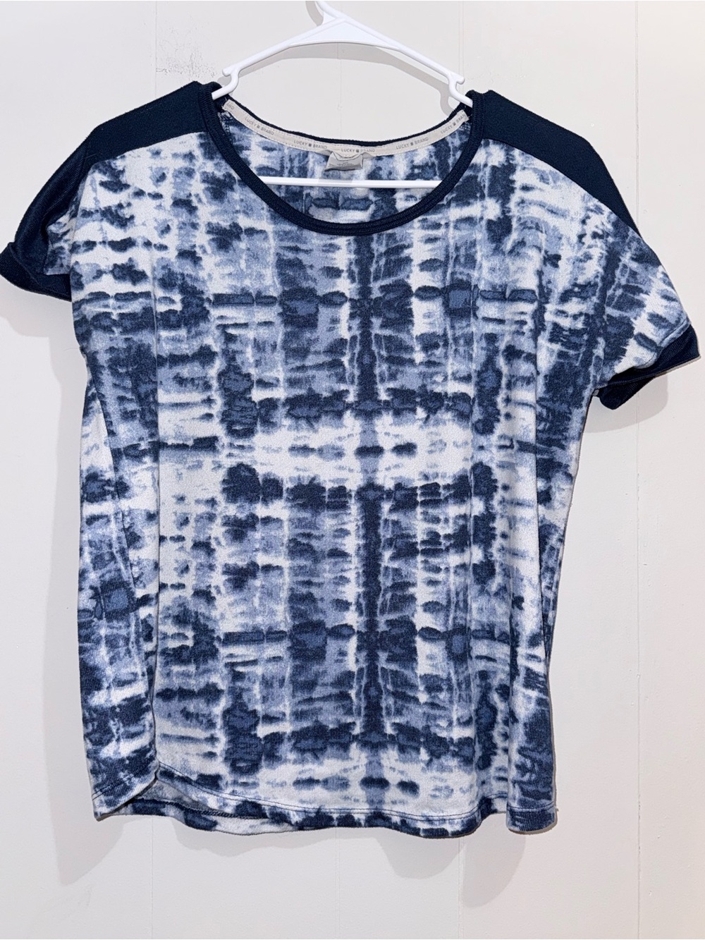 Lucky Brand Blue White Tie Dye Short Sleeve Top Size S